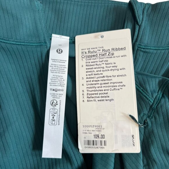 Lululemon Its Rulu Ribbed Cropped Half Zip jacket in Storm Teal size 10 - Picture 5 of 5